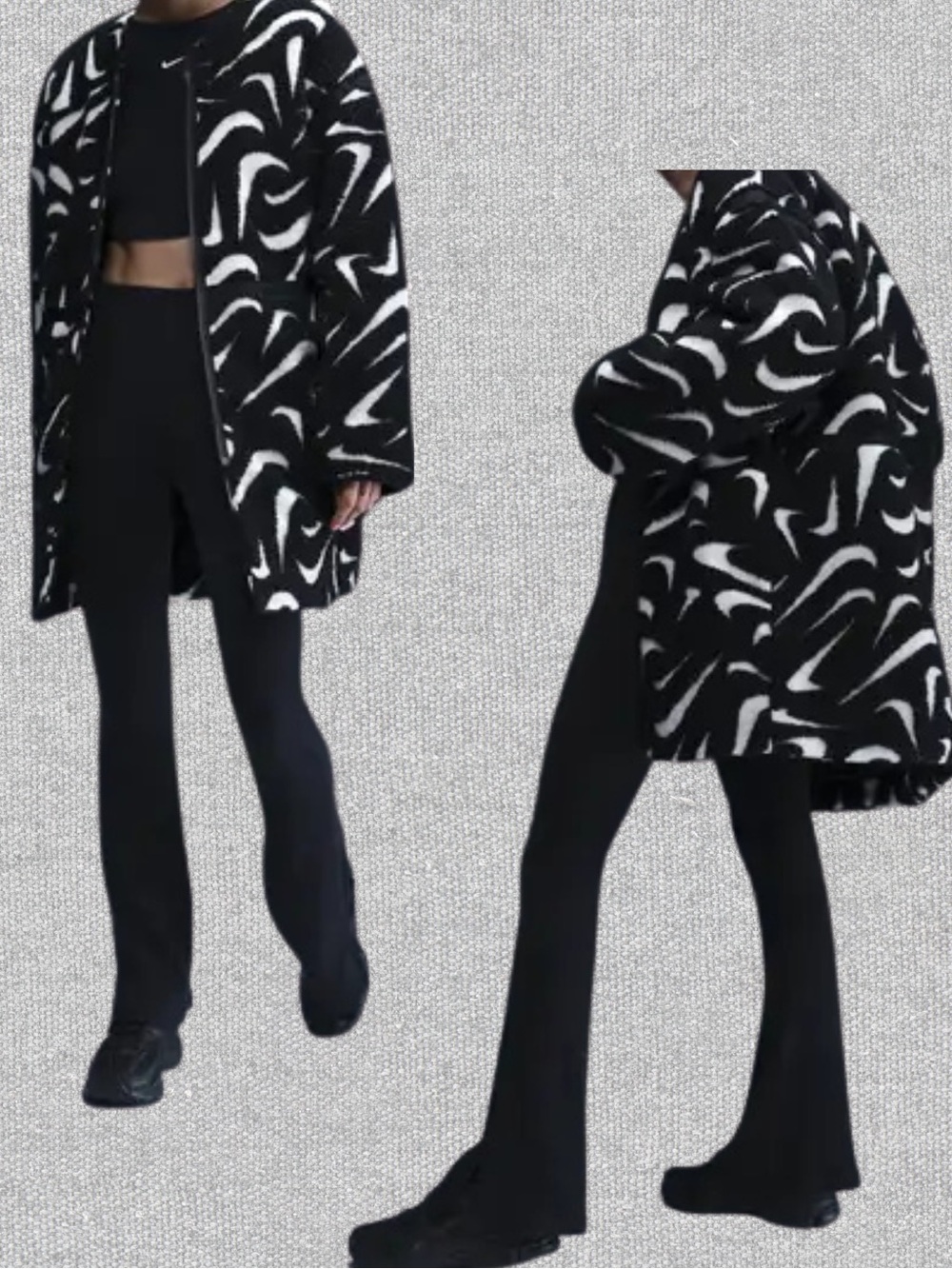 Women Nike Sportswear logo allover oversized black white High-Pile Jacket medium